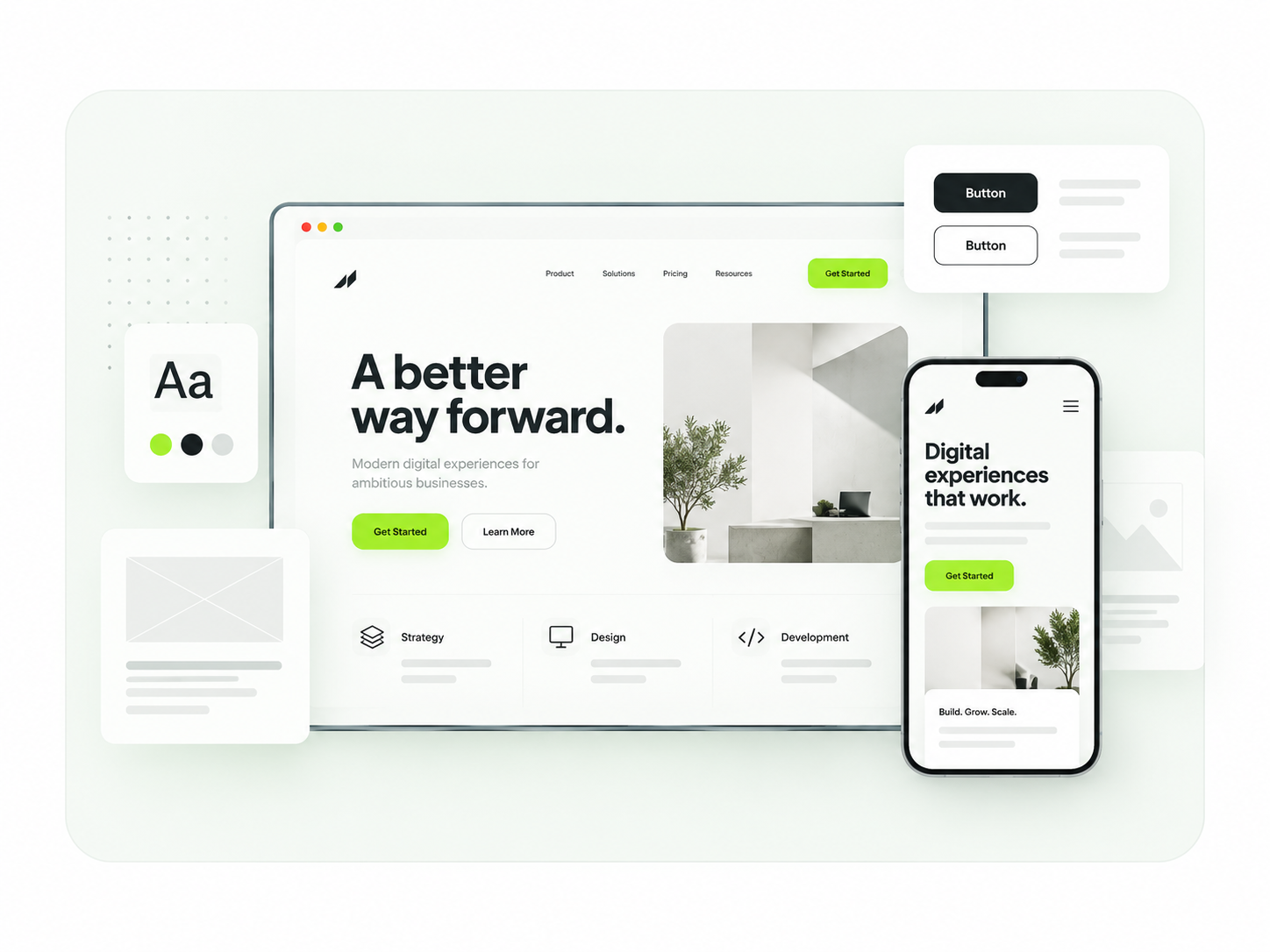 Responsive modern website design displayed on desktop and mobile devices