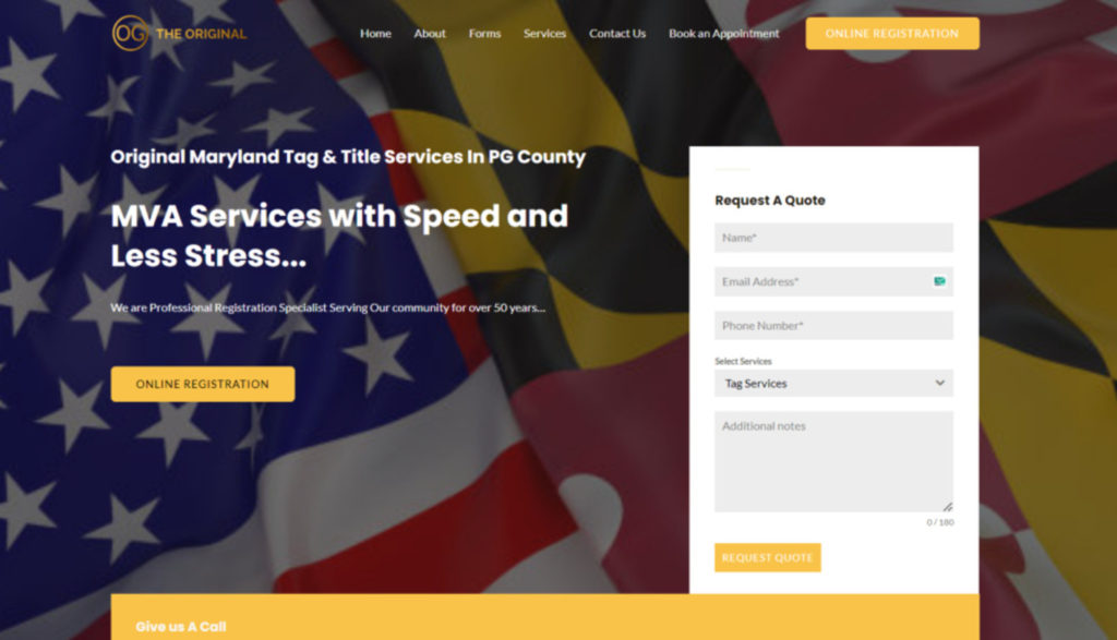 Modern website design for a Maryland tag and title